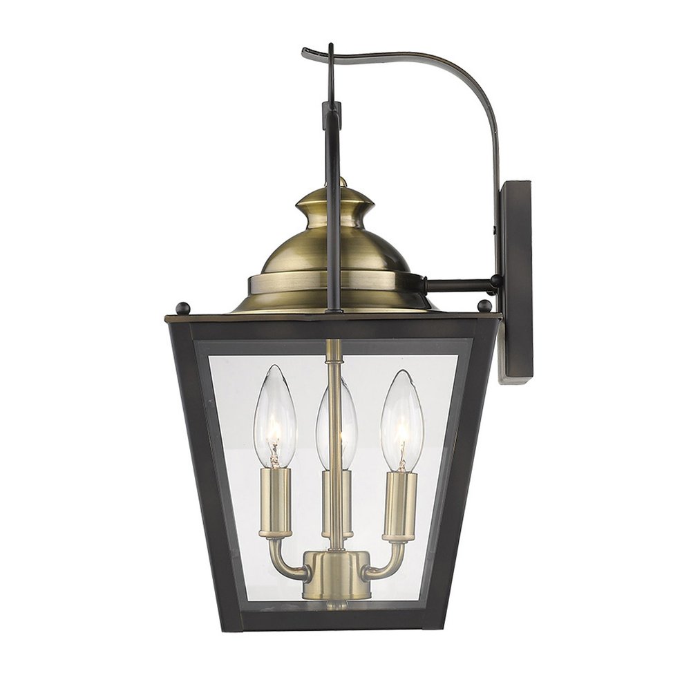 Black Clear And Brass Three Light Transparent Dimmable Outdoor Hanging Lights With Bronze Shades HomeRoots