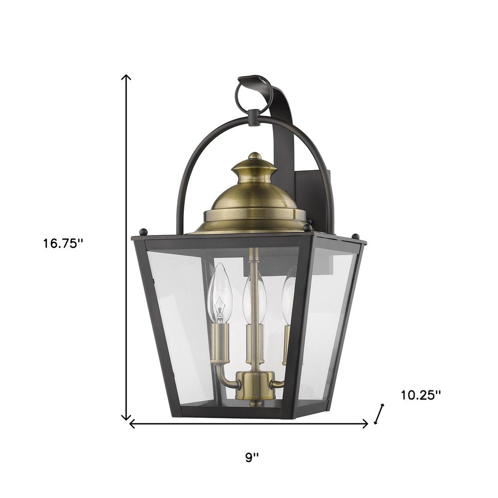Black Clear And Brass Three Light Transparent Dimmable Outdoor Hanging Lights With Bronze Shades HomeRoots