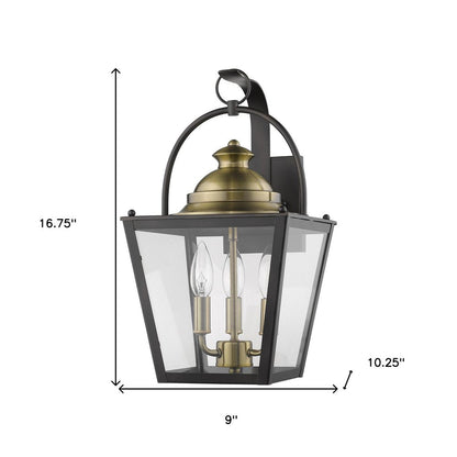 Black Clear And Brass Three Light Transparent Dimmable Outdoor Hanging Lights With Bronze Shades HomeRoots
