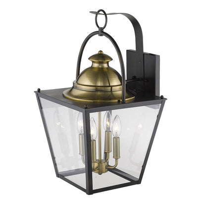 Black Clear And Brass Four Light Transparent Dimmable Outdoor Hanging Lights With Bronze Shades HomeRoots