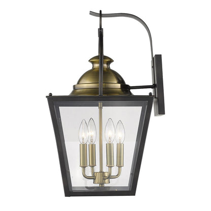 Black Clear And Brass Four Light Transparent Dimmable Outdoor Hanging Lights With Bronze Shades HomeRoots