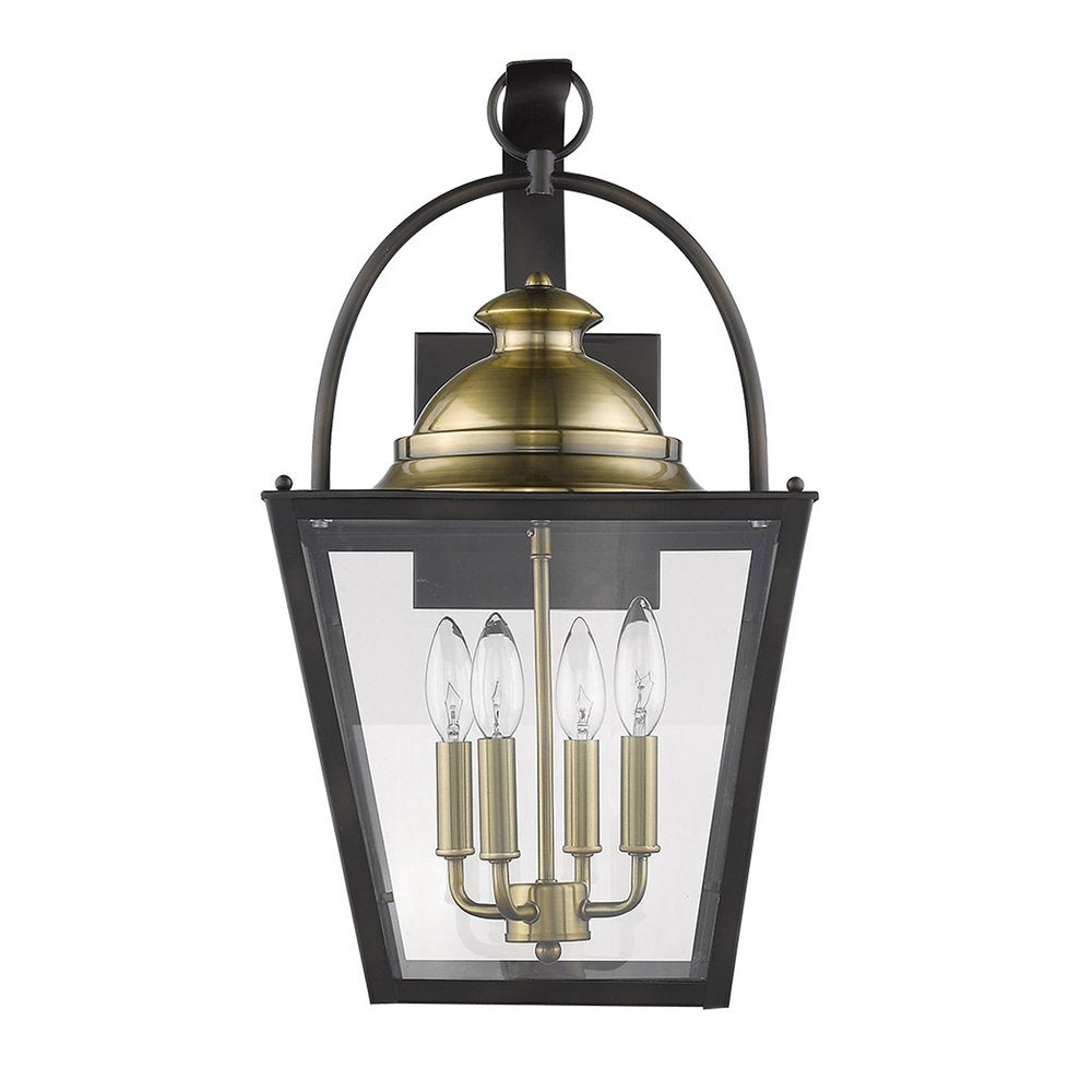 Black Clear And Brass Four Light Transparent Dimmable Outdoor Hanging Lights With Bronze Shades HomeRoots