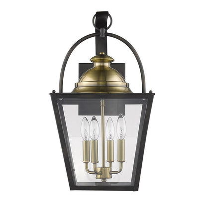 Black Clear And Brass Four Light Transparent Dimmable Outdoor Hanging Lights With Bronze Shades HomeRoots