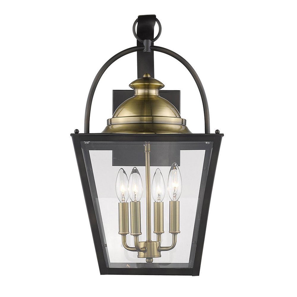 Black Clear And Brass Four Light Transparent Dimmable Outdoor Hanging Lights With Bronze Shades HomeRoots