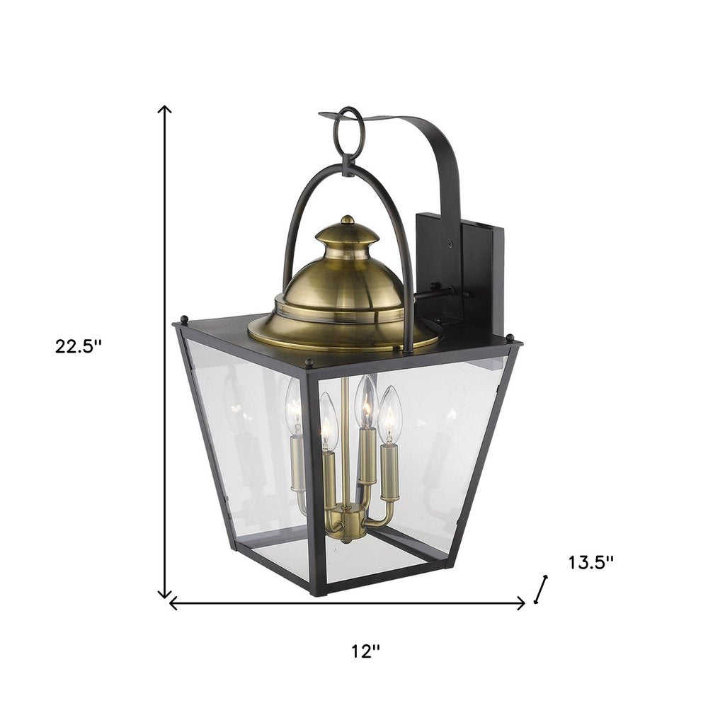 Black Clear And Brass Four Light Transparent Dimmable Outdoor Hanging Lights With Bronze Shades HomeRoots