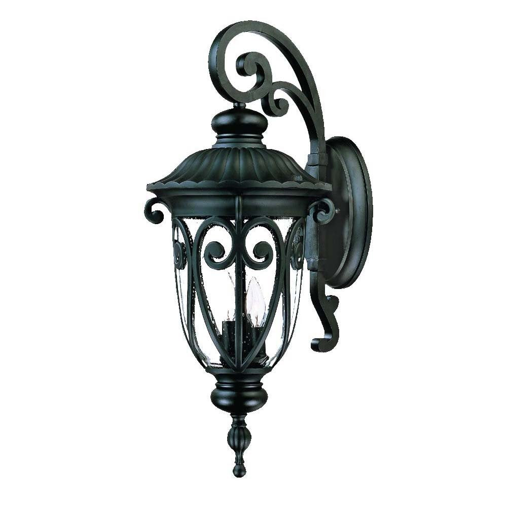 Black And Clear Three Light Seeded Dimmable Outdoor Hanging Lights With Black Shades HomeRoots