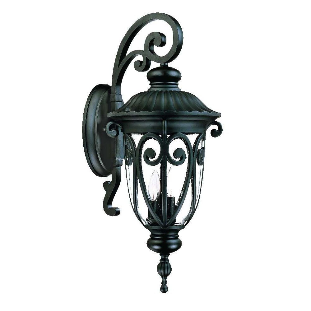 Black And Clear Three Light Seeded Dimmable Outdoor Hanging Lights With Black Shades HomeRoots