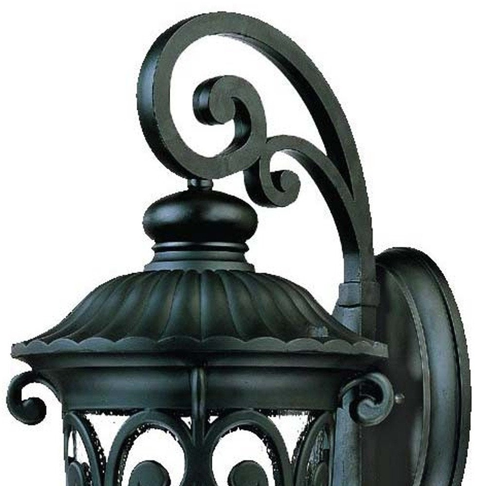 Black And Clear Three Light Seeded Dimmable Outdoor Hanging Lights With Black Shades HomeRoots