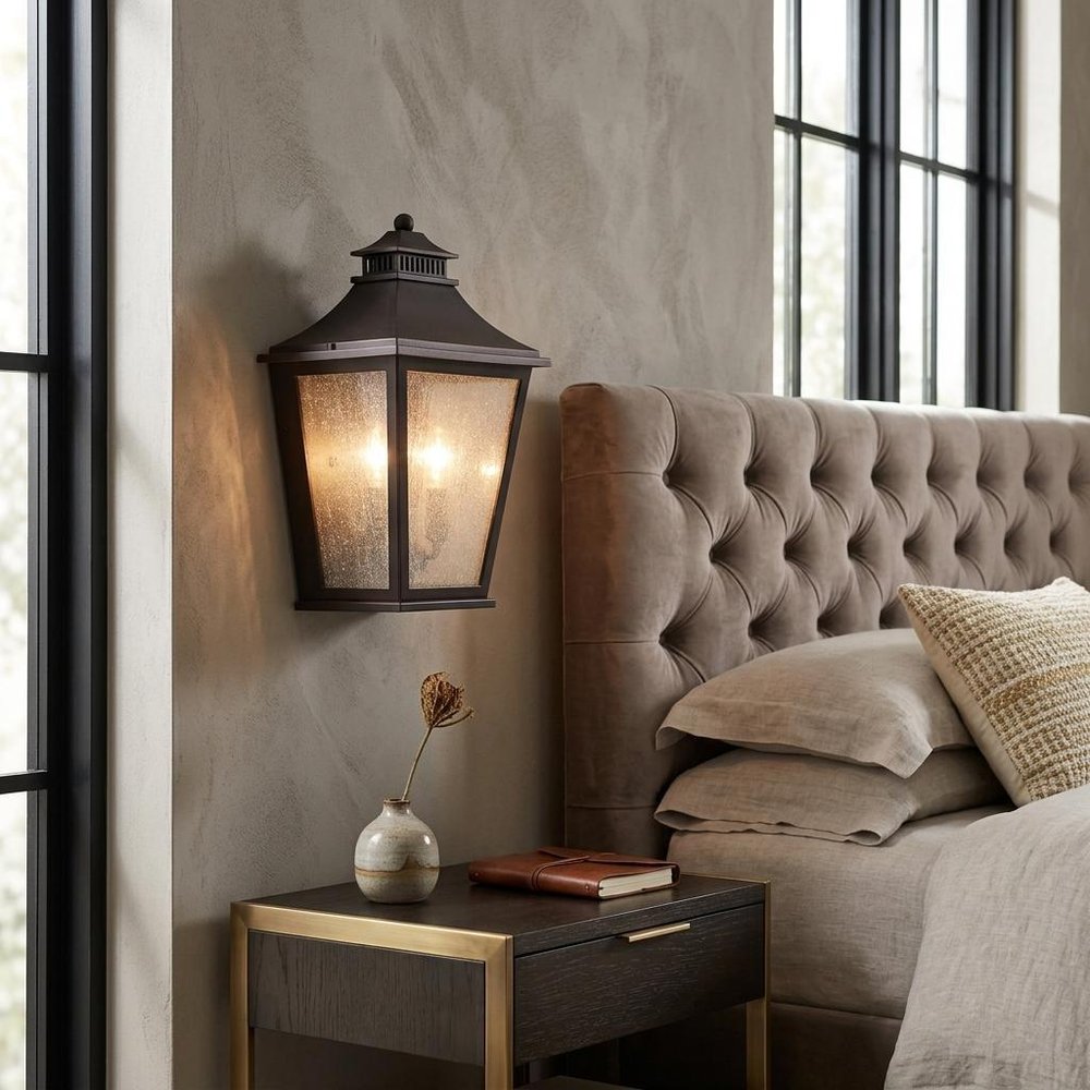 Black And Clear Two Light Transparent Dimmable Outdoor Hanging Lights With Antiqued Brass Shades HomeRoots