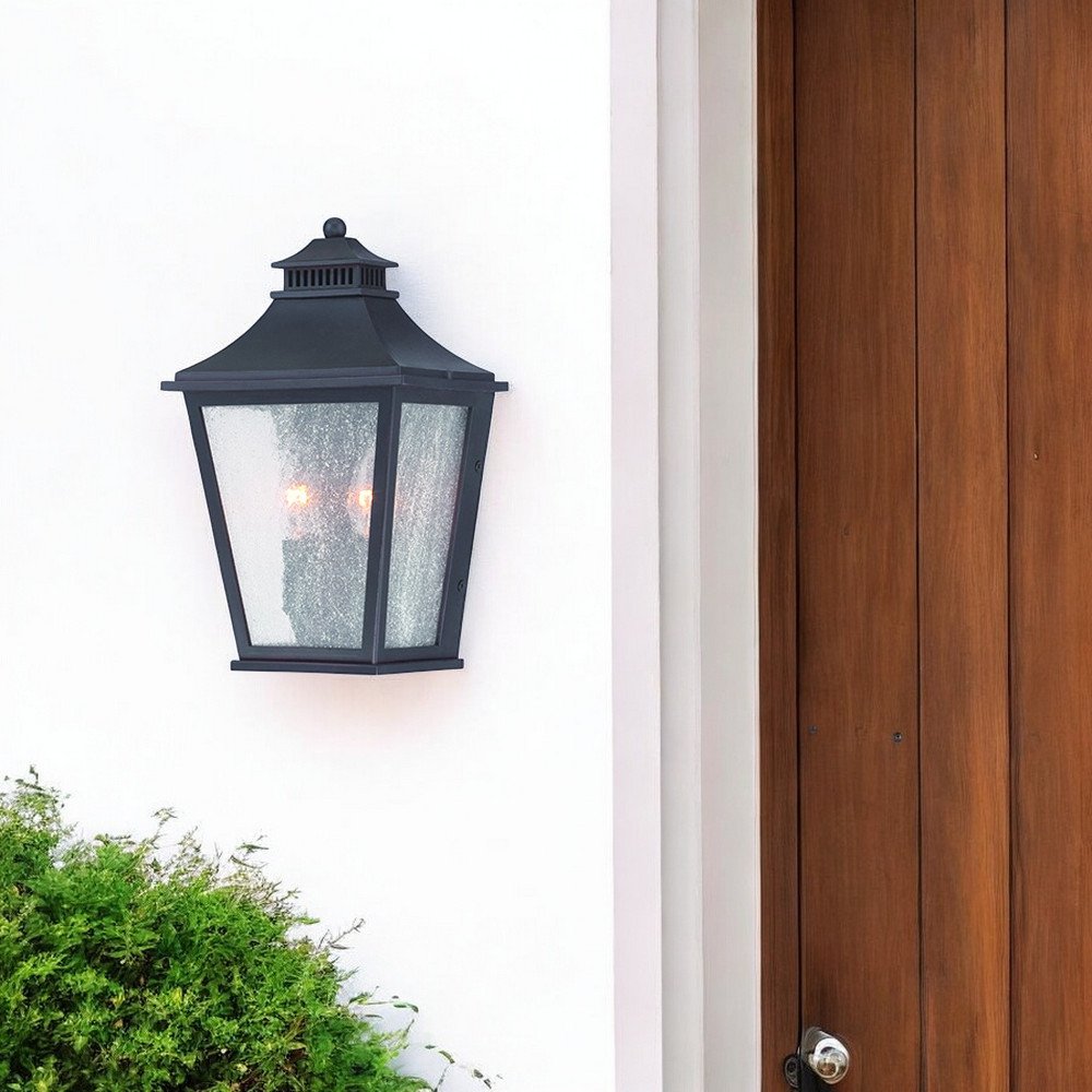 Matte Black Two Light Pocket Lantern Wall Light HomeRoots