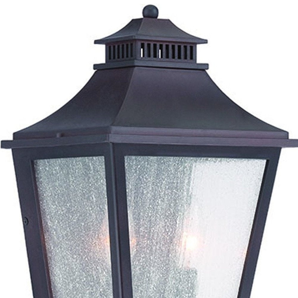 Black And Clear Two Light Seeded Dimmable Outdoor Hanging Lights With Antiqued Brass Shades HomeRoots