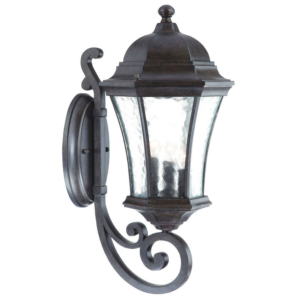 Black And Clear Three Light Hammered Dimmable Outdoor Hanging Lights With Black And Clear Shades — view 3