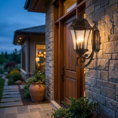 Black And Clear Three Light Hammered Dimmable Outdoor Hanging Lights With Black And Clear Shades HomeRoots