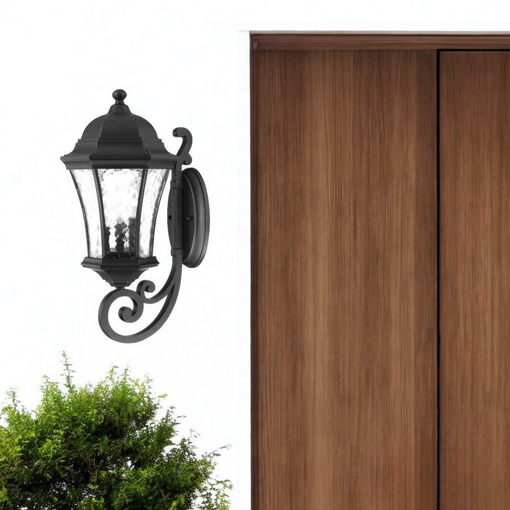 20" Black And Clear Metal and Glass Flush Mounted Sconce HomeRoots