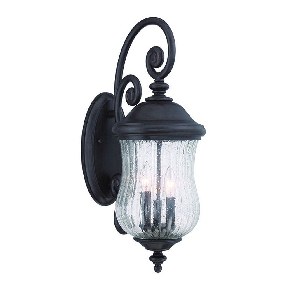 Black And Clear Three Light Seeded Dimmable Outdoor Hanging Lights With Black Shades HomeRoots