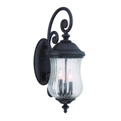 Black And Clear Three Light Seeded Dimmable Outdoor Hanging Lights With Black Shades HomeRoots