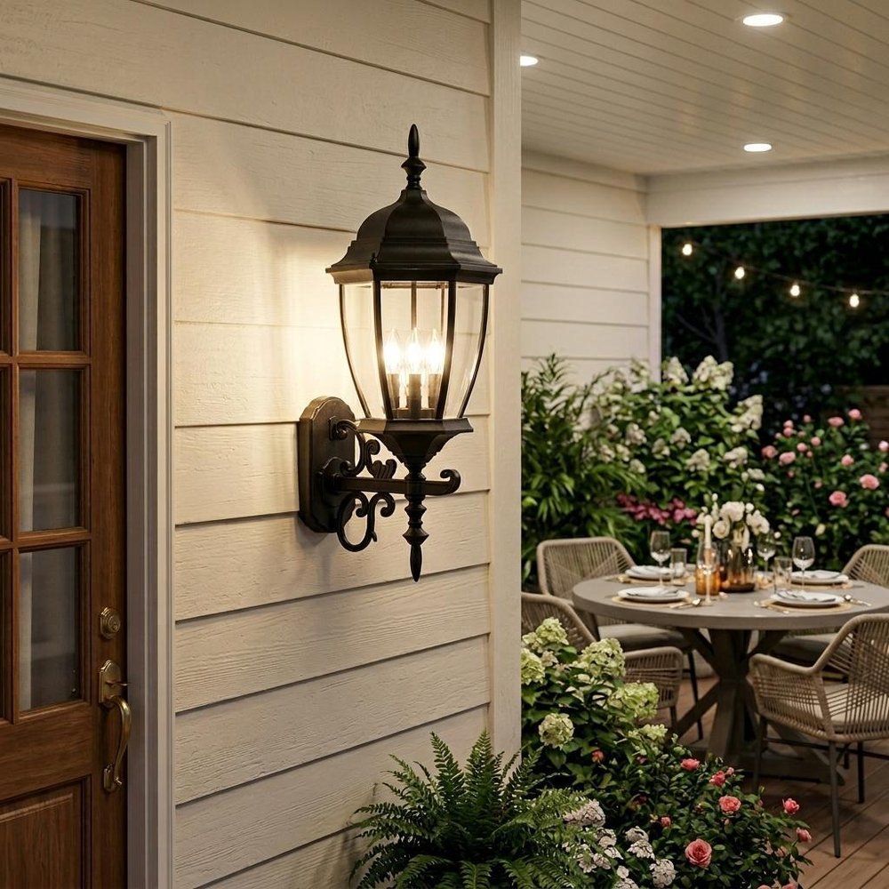 Matte Black Ornamental Lantern Wall Light — view 7