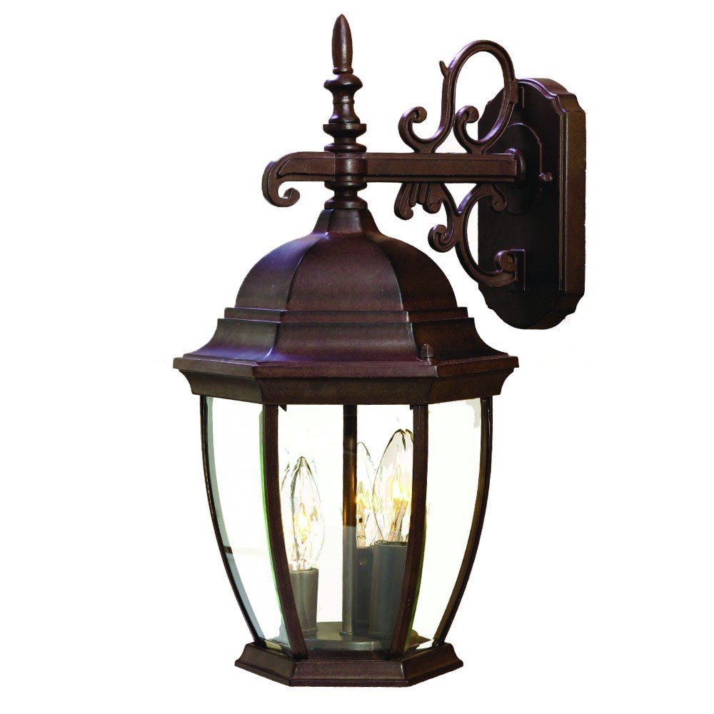 Three Light Dark Brown Wide Hanging Lantern Wall Light — view 1