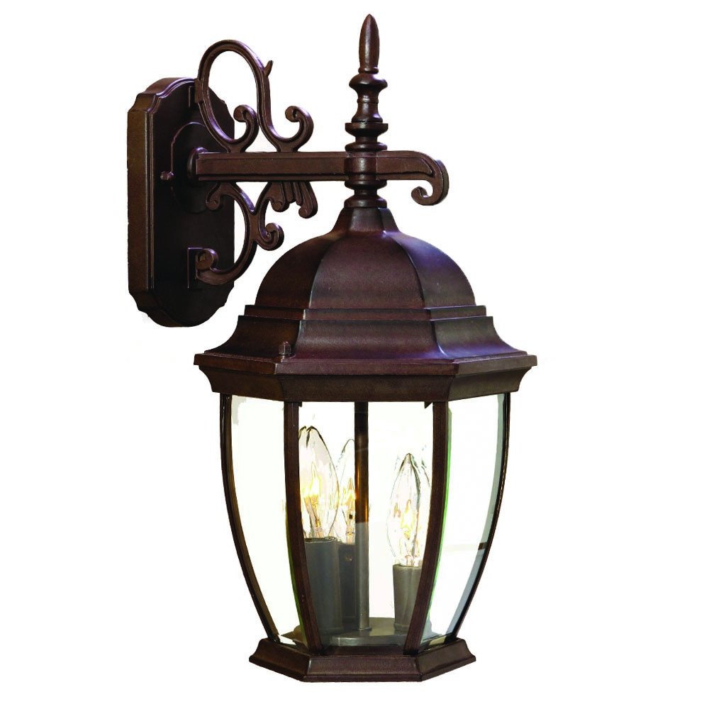 Three Light Dark Brown Wide Hanging Lantern Wall Light — view 2