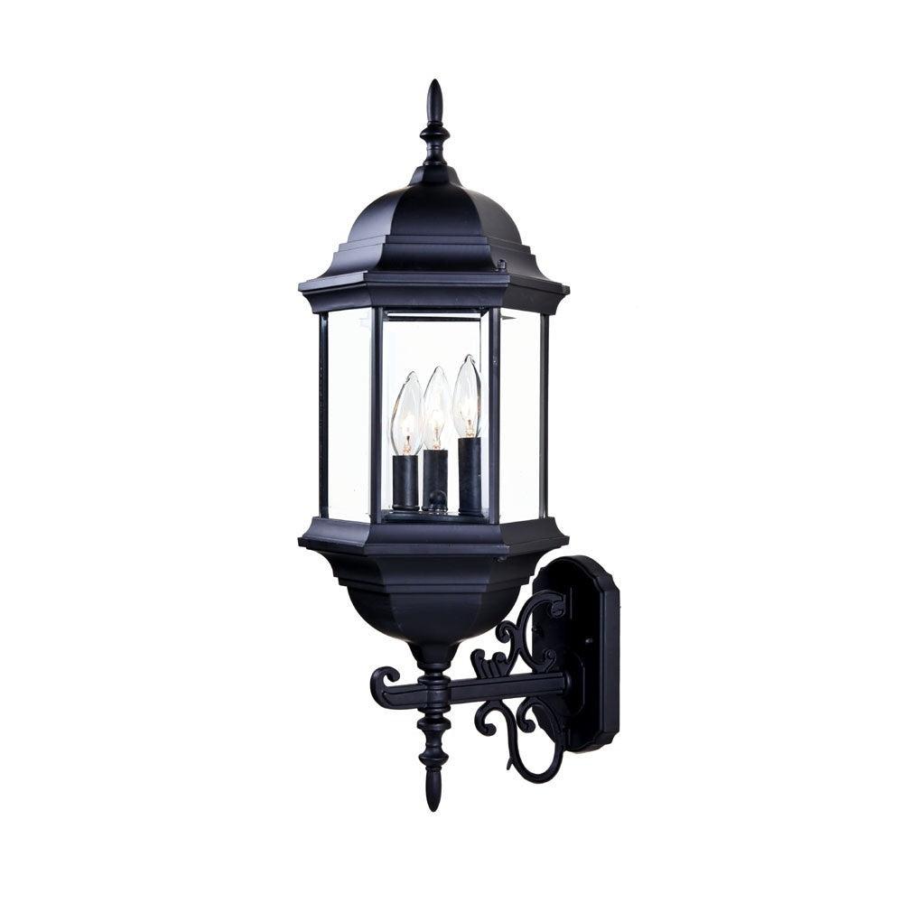 Three Light Matte Black Domed Glass Lantern Wall Light - FurniFindUSA