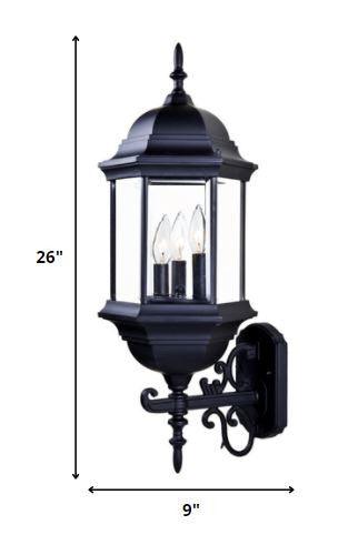 Three Light Matte Black Domed Glass Lantern Wall Light - FurniFindUSA