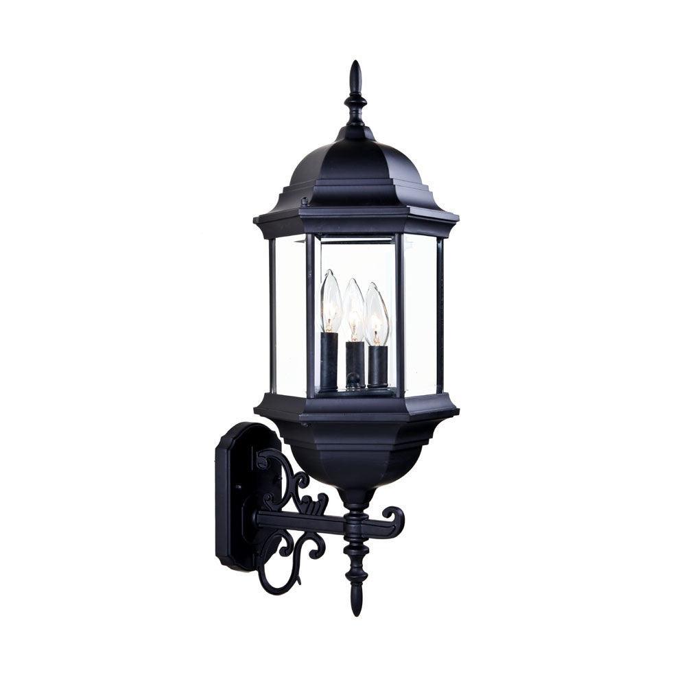 Three Light Matte Black Domed Glass Lantern Wall Light - FurniFindUSA