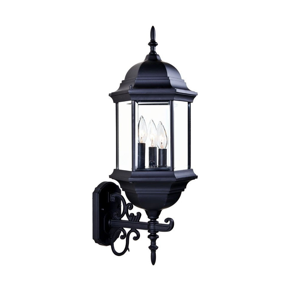 Three Light Matte Black Domed Glass Lantern Wall Light HomeRoots