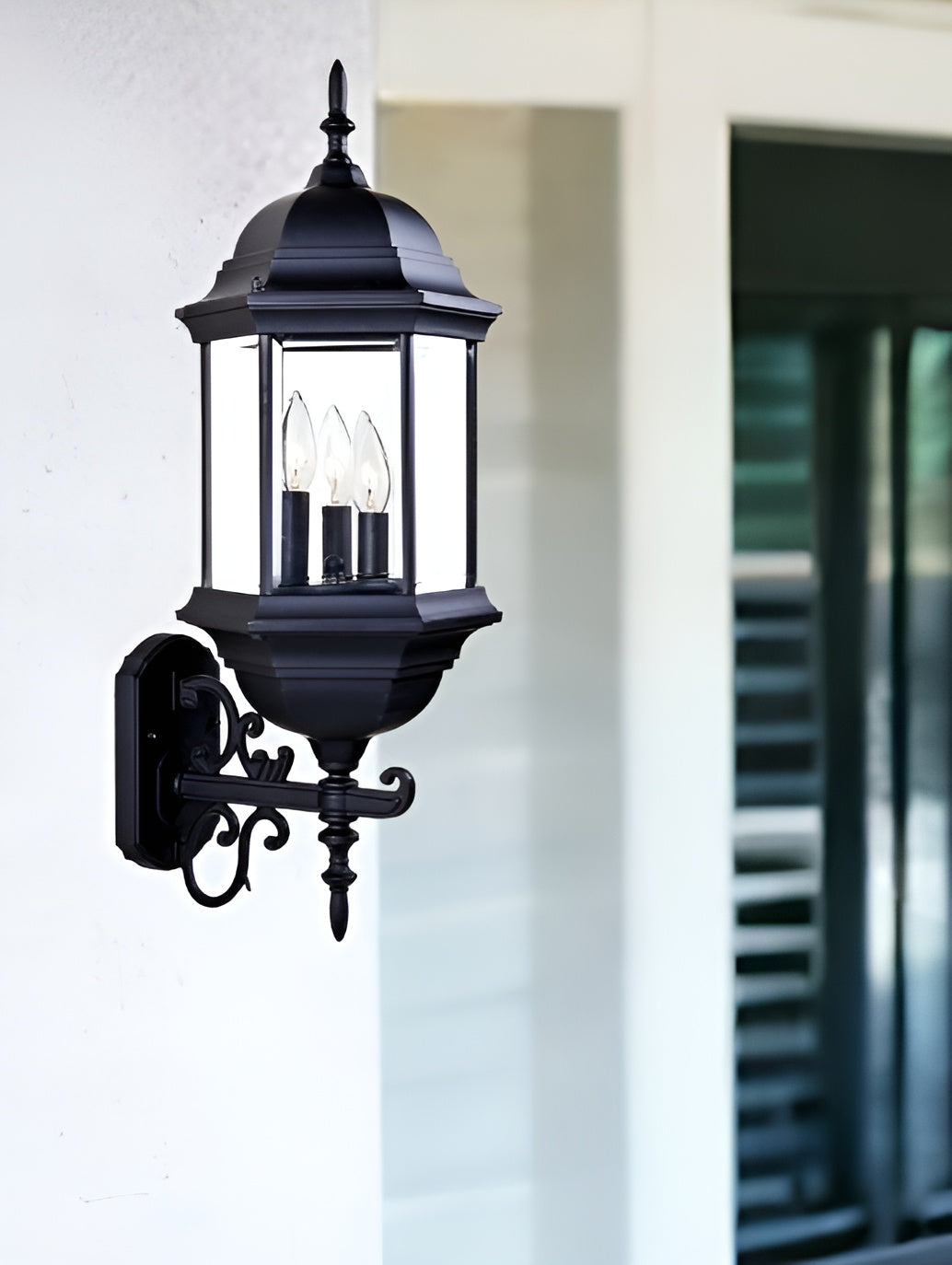 Three Light Matte Black Domed Glass Lantern Wall Light