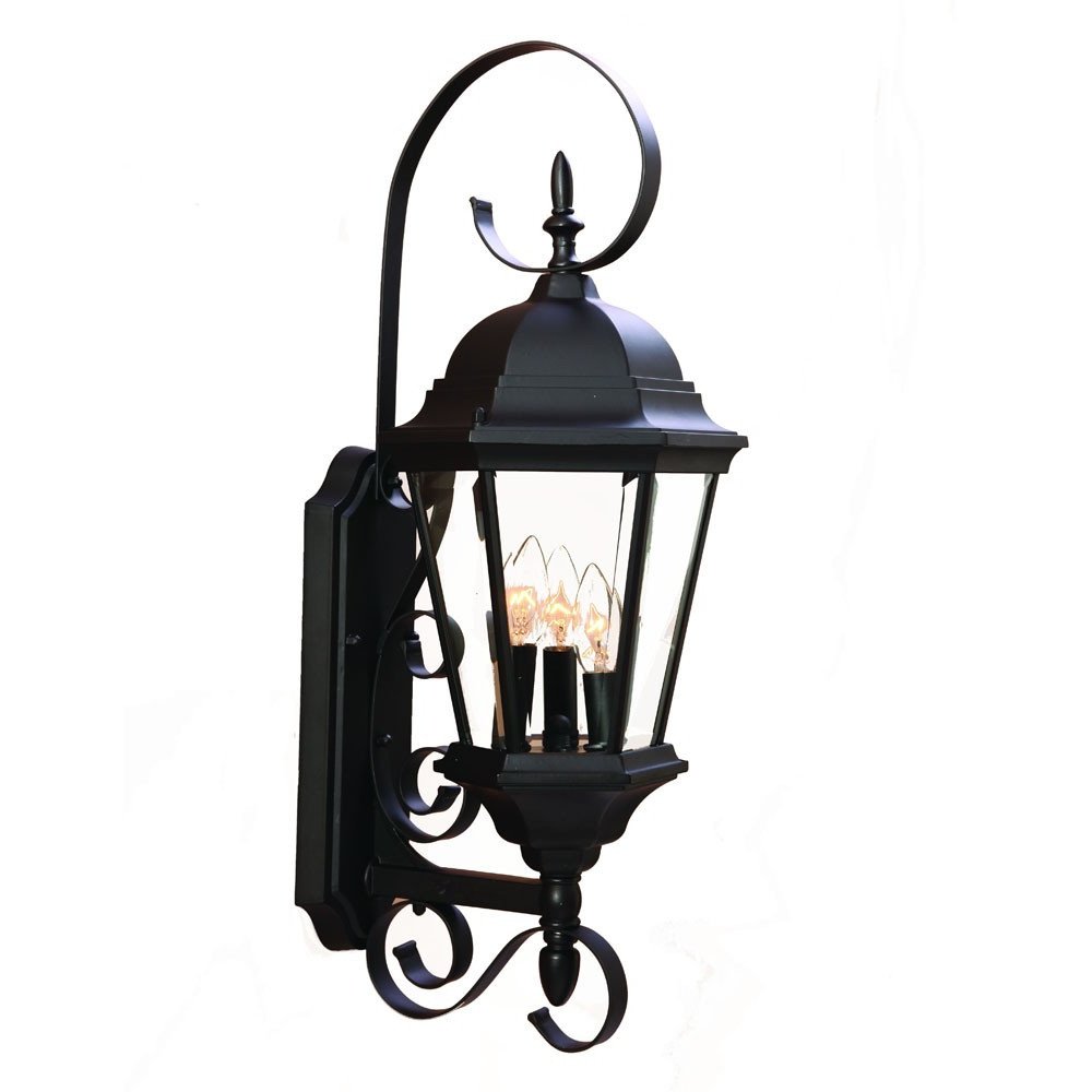 Three Light Matte Black Swing Arm Lantern Wall Light HomeRoots