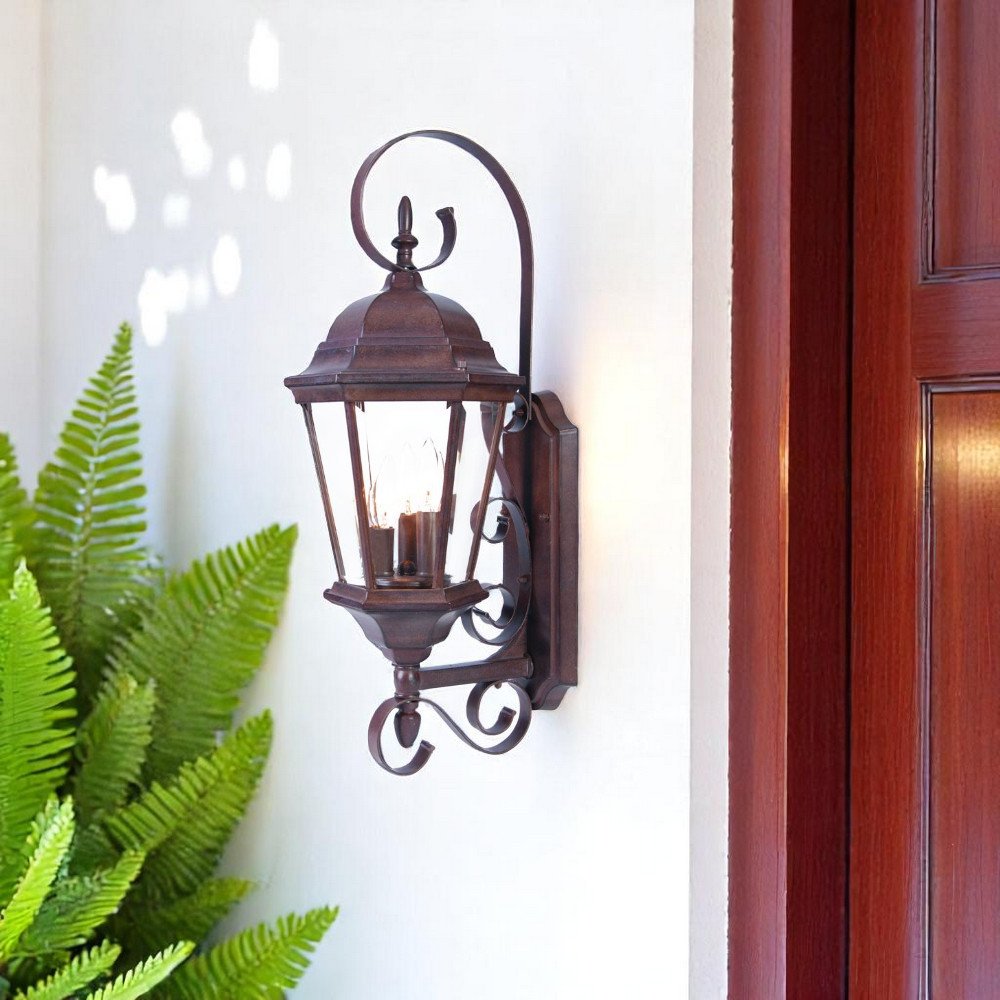 Three Light Dark Brown Swing Arm Lantern Wall Light HomeRoots