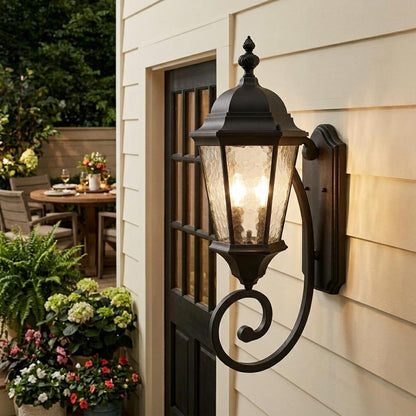Two Light Matte Black Carousel Lantern Wall Light HomeRoots
