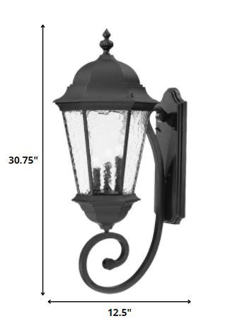 Black And Clear Three Light Hammered Dimmable Outdoor Hanging Lights With Black Shades HomeRoots