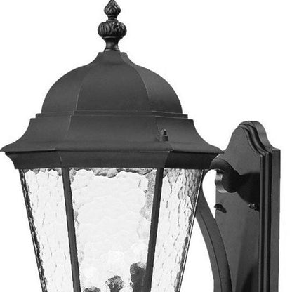 Black And Clear Three Light Hammered Dimmable Outdoor Hanging Lights With Black Shades HomeRoots