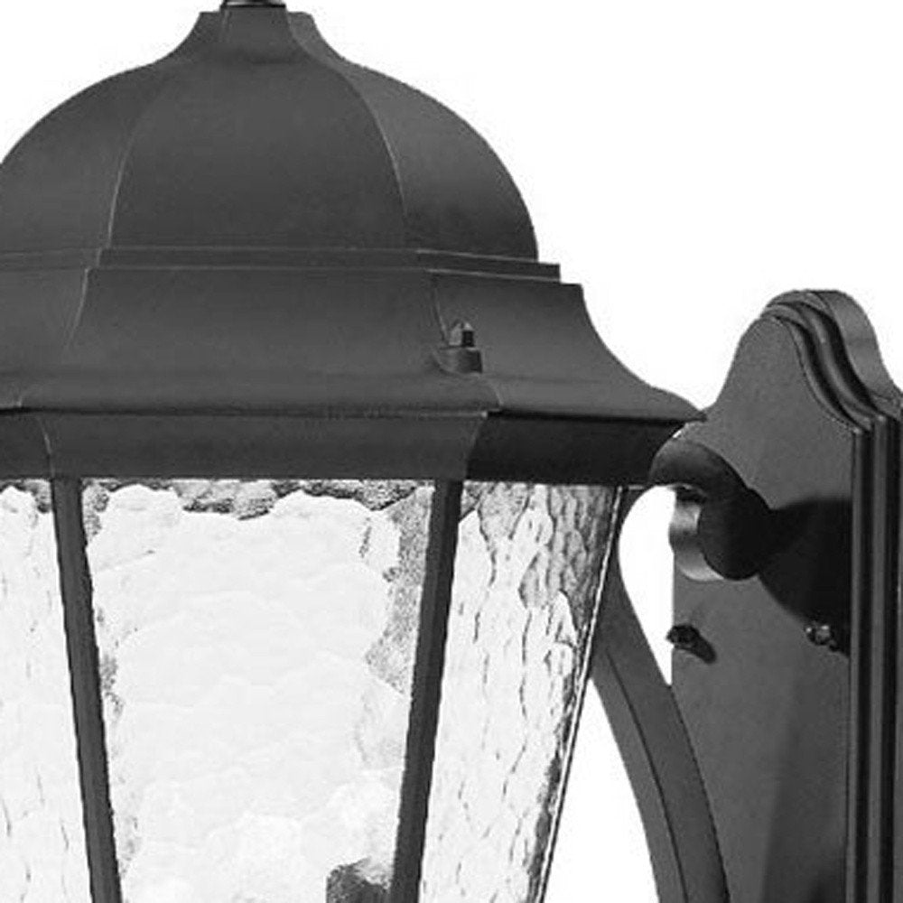 Black And Clear Three Light Hammered Dimmable Outdoor Hanging Lights With Black Shades HomeRoots