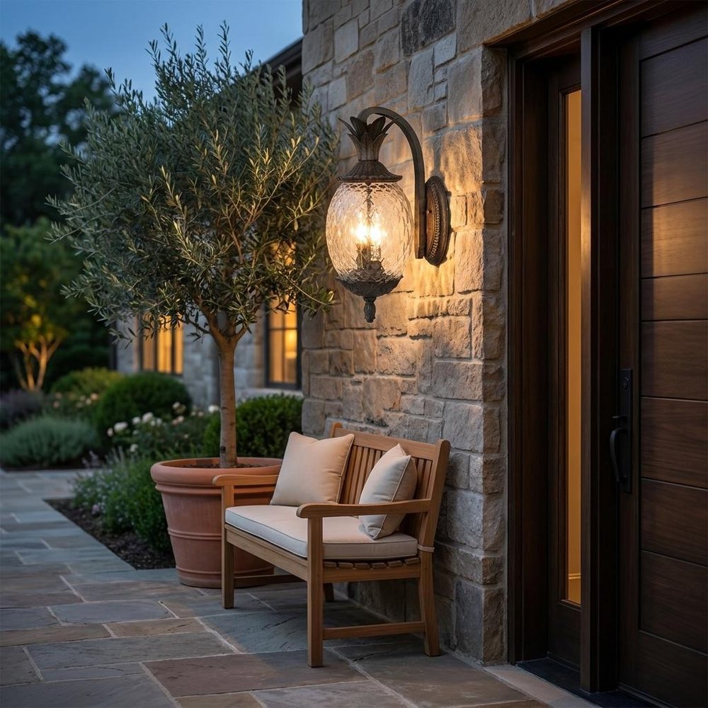 Black And Clear Three Light Crackled Dimmable Outdoor Hanging Lights With Black And Clear Shades — view 1