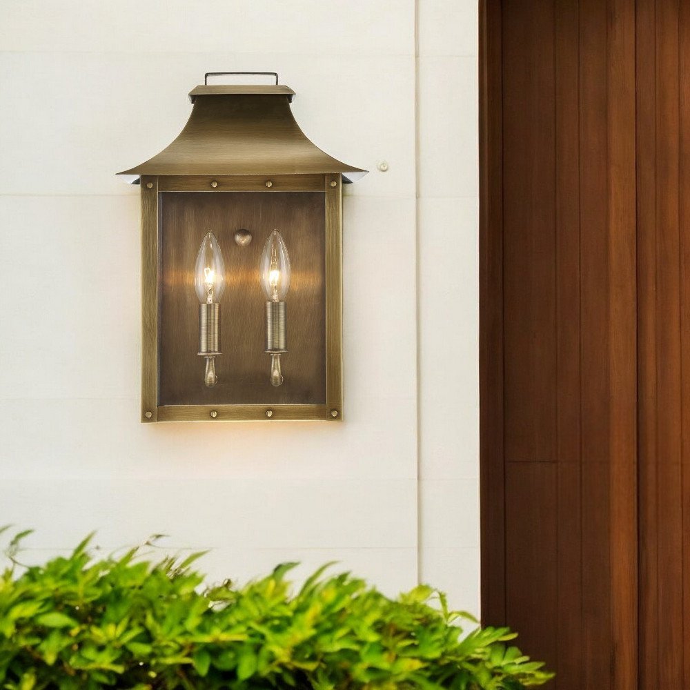Manchester 2-Light Aged Brass Pocket Wall Light HomeRoots