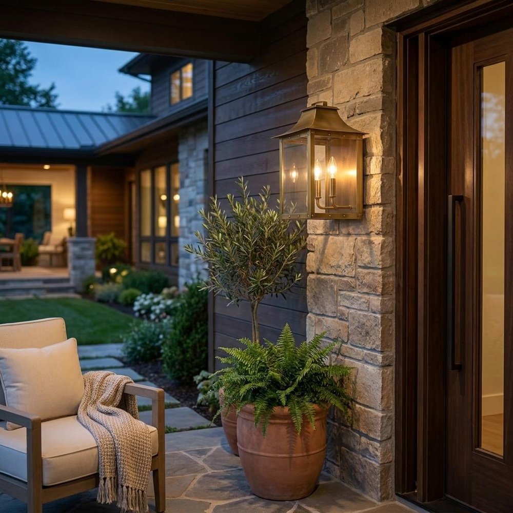 Brass And Clear Two Light Transparent Dimmable Outdoor Hanging Lights With Brass And Clear Shades — view 5