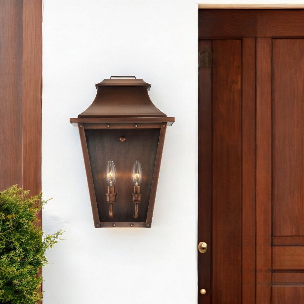 Coventry 2-Light Copper Patina Pocket Wall Light HomeRoots