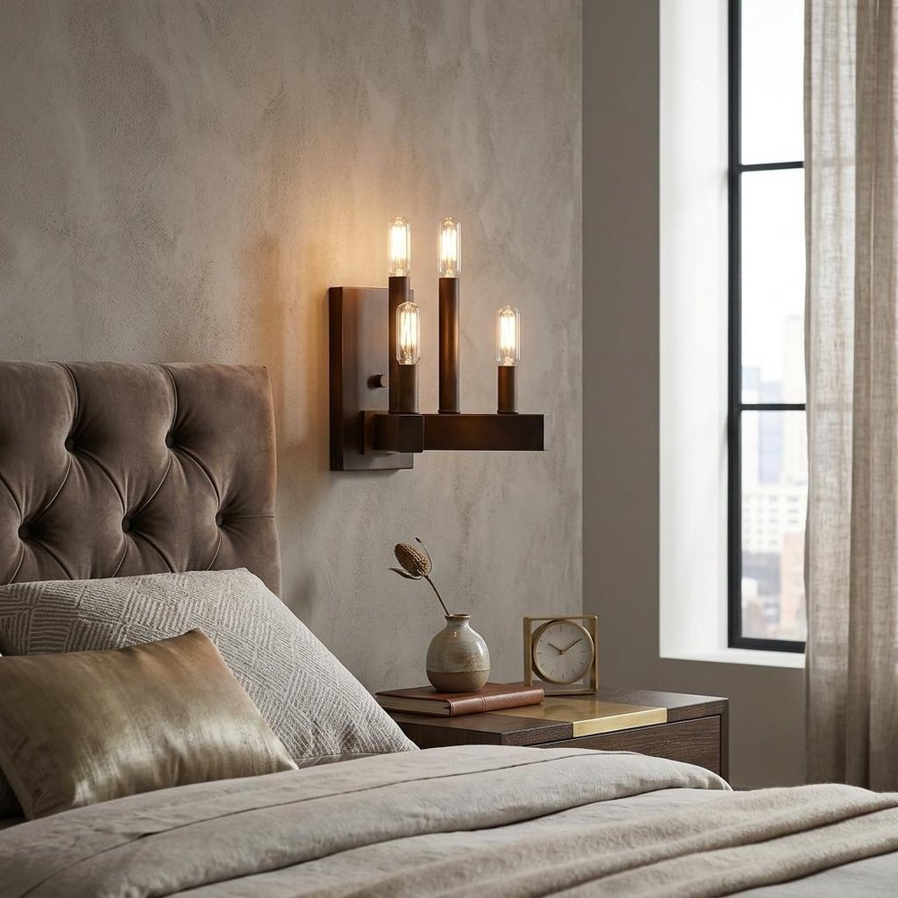 Four Light Bronze Metal Vintage Wall Sconce HomeRoots
