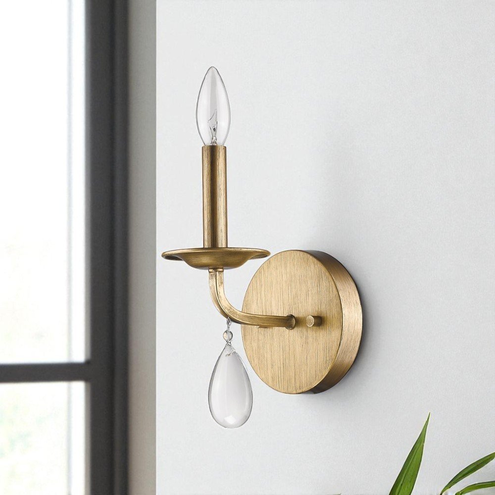 Light Gold Wall Sconce with Crystal Accent — view 6
