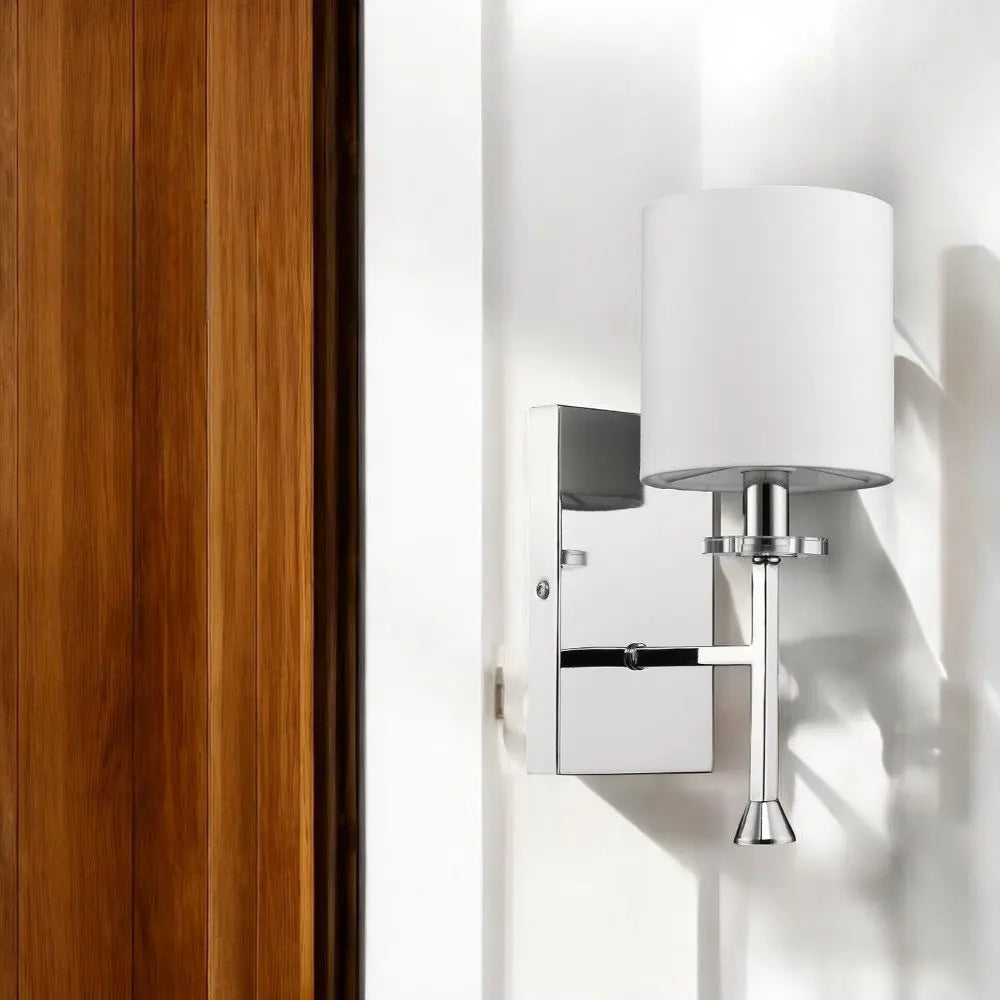 Minimalist Silver Wall Sconce with Fabric Shade HomeRoots