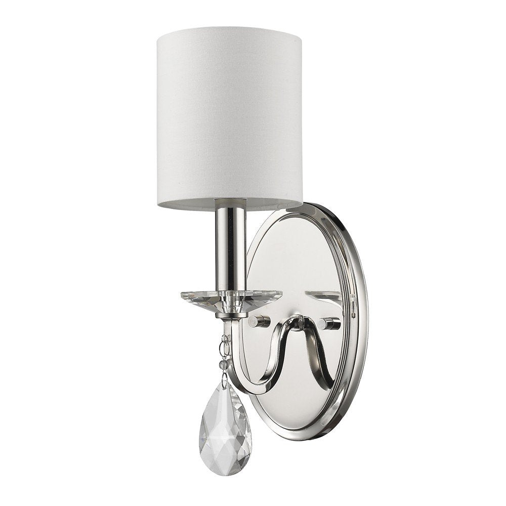 Silver Three Light Wall Sconce with White Fabric Shade HomeRoots