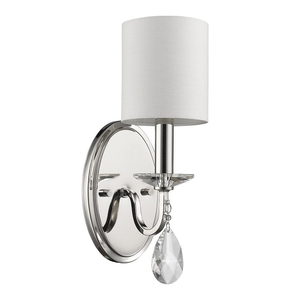 Silver Three Light Wall Sconce with White Fabric Shade HomeRoots