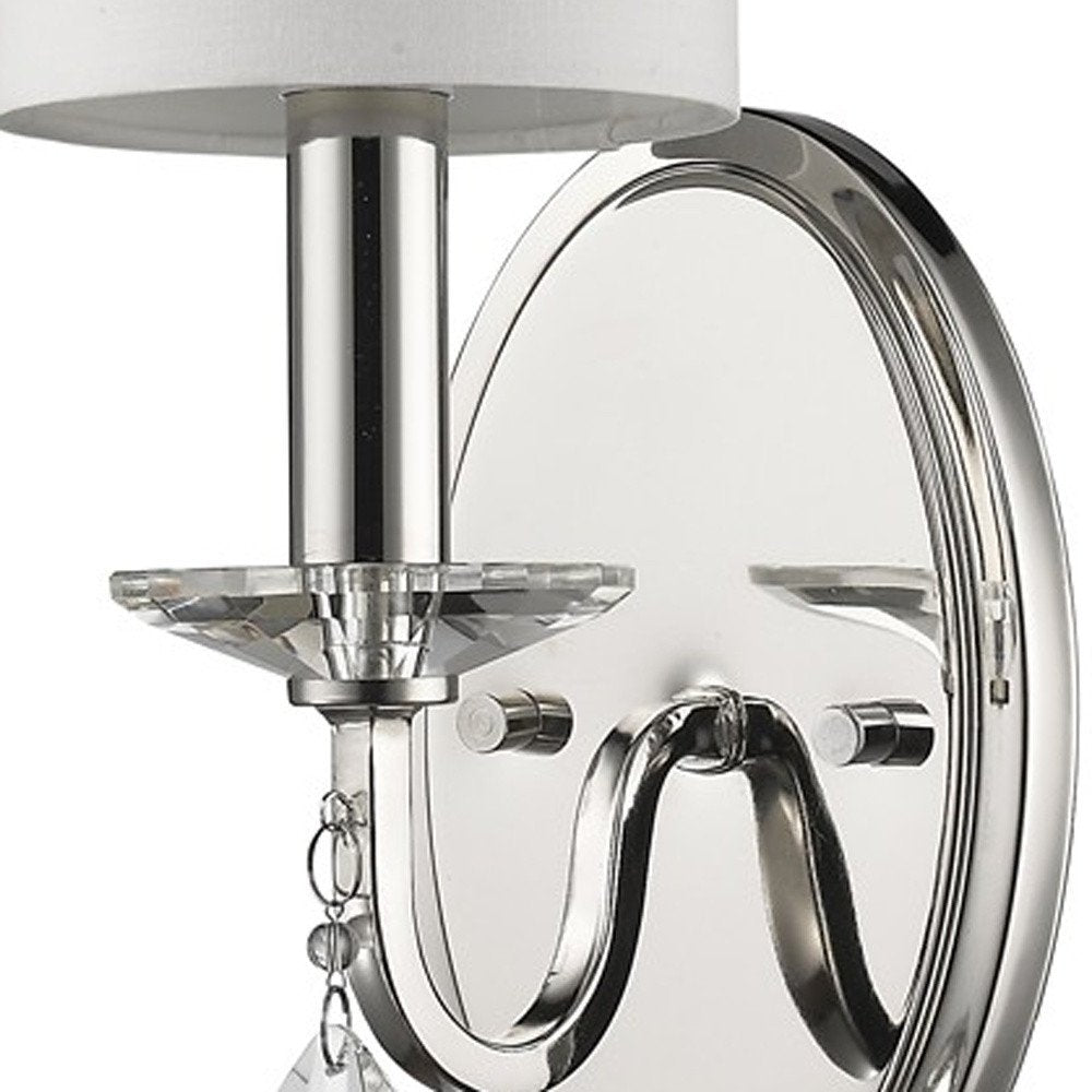 Silver Three Light Wall Sconce with White Fabric Shade HomeRoots