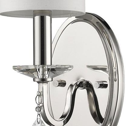 Silver Three Light Wall Sconce with White Fabric Shade HomeRoots
