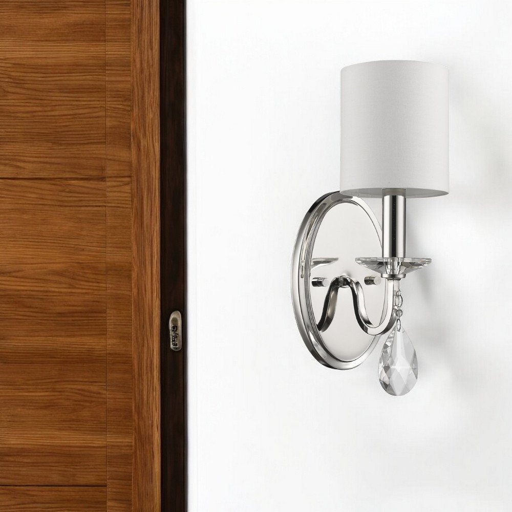 Silver Three Light Wall Sconce with White Fabric Shade HomeRoots