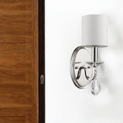 Silver Three Light Wall Sconce with White Fabric Shade HomeRoots