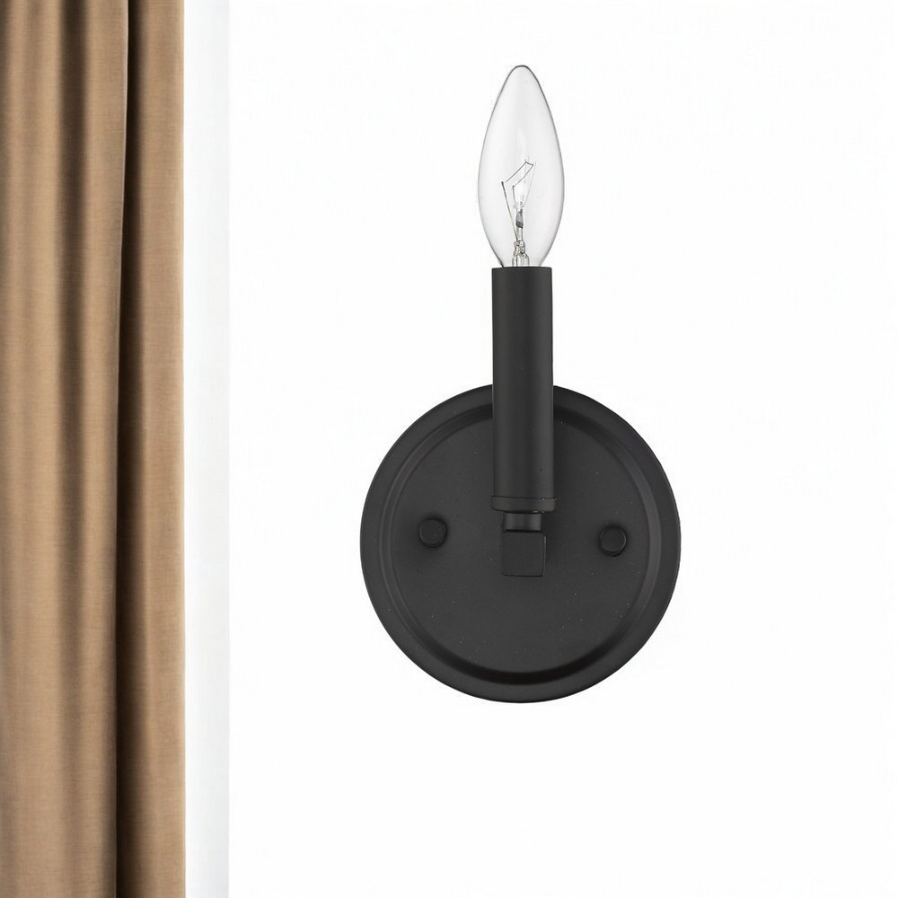 One Light Matte Black Wall Sconce HomeRoots