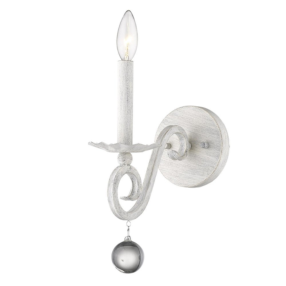 12" Off White Rustic Metal Candle Wall Light With Hanging Crystal HomeRoots