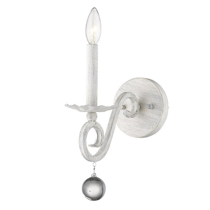 12" Off White Rustic Metal Candle Wall Light With Hanging Crystal HomeRoots